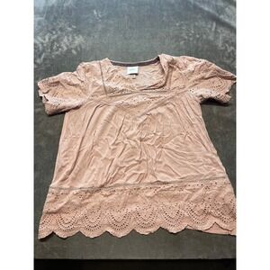 Knox Rose Womens Pink Eyelet Flutter‎ Sleeve Square Neck Blouse Top